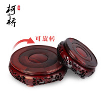 Red sour branch round vase base crafts ornaments solid wood carving rotating purple sand pot gourd incense burner bracket