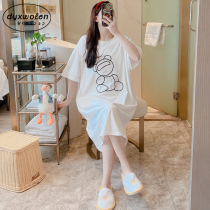 Japanese Sleeping Dress Lady Summer Short Sleeve Sleepwear Big Code Pure Cotton Princess Wind Cute Cartoon Home Suit Medium Long Summer