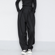 Yamamoto black design sense high waist loose size Velcro suit pants wide leg pants mop floor pants mens casual pants
