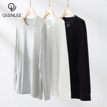 1 piece of mens round collar T-shirt long sleeve white slats bottom-shirt single-piece modee cotton lining underwear thin