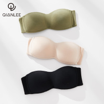 Strapless underwear bra gathered non-slip large chest show small anti-sagging bandeau invisible bra thin section without steel rim
