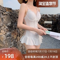 Swimsuit women summer fairy sexy cut-out one-piece skirt swimsuit small chest gathered thin belly seaside swimsuit women