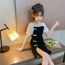  Girls cheongsam skirt 2021 summer new childrens summer girl clothes princess fried street dress Western style