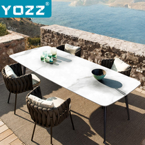 Outdoor table and chair courtyard combination simple leisure outdoor high-end villa garden hotel outdoor platform Rock board dining table and chair
