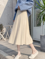 Autumn and winter pleated skirt a-line skirt womens mid-length high waist slim knitted umbrella skirt with sweater 2022 new