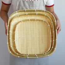  Bamboo woven square dustpan drying basket Steamed bun basket Bamboo basket Bamboo sieve Bamboo flat dustpan Hand-woven bamboo basket Bamboo products