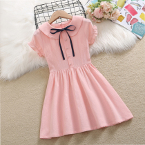 Girl dress summer 2021 new foreign style college style cotton thin summer short sleeve girl childrens skirt