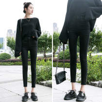 Nine-point black jeans women thin thin 2021 spring and autumn new high-waisted tight eight-point small feet pants summer