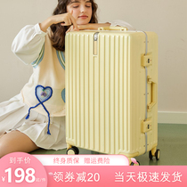 Luggage womens trolley case small aluminum frame 20 suitcase solid color universal wheel sturdy durable password leather box 24