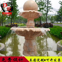 Stone fountain Outdoor courtyard Running water landscape Sunset red stone water system Large Feng Shui ball European garden ornaments