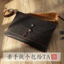 Old Streets Memory Genuine Leather Hand Grab Bag Crazy Mapleather Envelope Bag Mini Flat Calf Leather File Bag IPAD Handmade Bag