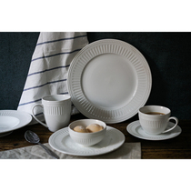 Pure white relief tableware Ceramic plate Nordic American flat plate Soup plate bowl Mug cup Coffee cup Tea cup