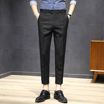 Tide brand spring and autumn new nine-point small trousers mens British casual suit pants black plaid slim Korean Western pants