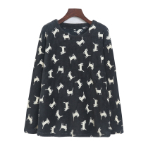 Foreign trade autumn and winter round neck pullover coral velvet home jacket tops women loose warm soft pajamas tops cartoon