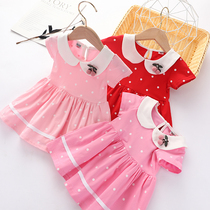 Childrens clothing baby summer dress 2021 new cotton little girl foreign style Korean polka dot skirt short sleeve 3 years old 2