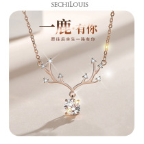All the way to have your moissanite necklace female sterling silver antler pendant diamond choker high-end birthday gift for girlfriend