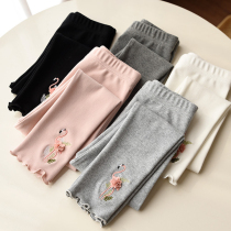 2021 Spring autumn season new small and small childrens agaric side casual hitting bottom pants girl cartoon embroidery with a long pants tide