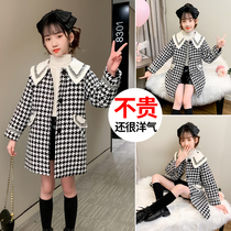 Girls Thousand Bird Gwoolen jacket CUHK Childrens winter clothing 2021 The new middle child autumn winter the long section of the coat in the big clothes