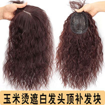 Wig piece female head hair patch fake bangs Real hair Corn perm curls cover white hair air bangs patch block