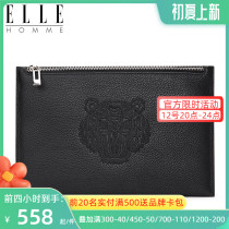 ELLE HOMME genuine leather handbag mens tiger head embroidered handbag business casual hand grab letter enveloping mobile phone bag