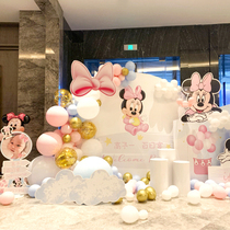 Baby girl birthday background wall decoration Childrens first anniversary hundred-day banquet decoration balloon Minnie cartoon theme package