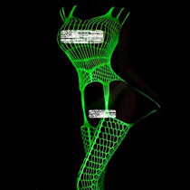 Dark elf Sexy hanging with hollow deep U night bright flower with socks open crotch fluorescent fishing net socks large female