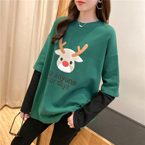 Pregnancy Woman Dress Spring Loaded Loose Jacket Fashion style 2022 springtime fake two long sleeves pure cotton pregnant woman T-shirt with undershirt