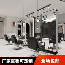 Barber shop mirror table Hair salon special single-sided double-sided hair salon net red one-piece floor with lamp fitting hair cutting mirror
