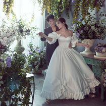  New retro French court Hepburn style photo satin bubble sleeve wedding travel dress studio theme clothing