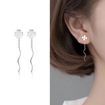 S925 pure silver earline female Japan-ROK fashion sweet and beautiful fresh four-leaf grass flower earrings minimalist with small crowdsourced earrings
