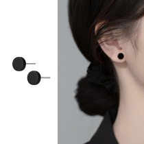 S925 pure silver black agate round earnail male and female brief and small geometric niche design ear ornaments new wave