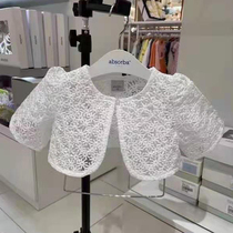 Korean middle and small girls baby shell shirt sunscreen coat small shawl jacket lace embroidery short-sleeved 2021 summer new
