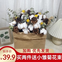 Pine cones cotton ins Nordic style garden living room home decoration ornaments dried flowers bouquet eucalyptus leaves