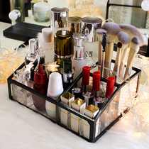 Net red glass cosmetics storage box desktop drawer rack lipstick skin care makeup brush tube transparent