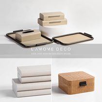 Simple modern black brown polo tray leather honeycomb storage box home decorations creative living room ornaments