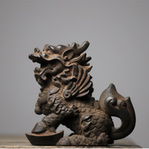 Folk nostalgia Iron collection Antique iron Unicorn Chinese club Feng Shui ornaments Classical desk tea table furnishings old
