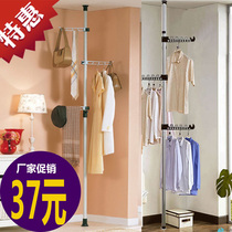 Hanging clothes rack Floor telescopic lifting single pole Indoor balcony Stainless steel movable simple clothes rack