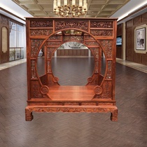 Mahogany furniture Myanmar rosewood 2 meters carved shelf bed Large fruit rosewood Chinese solid wood double bed
