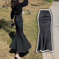 French retro small fragrance summer suit femininity high waist hanging mid-length bag hip fishtail skirt two-piece set for women