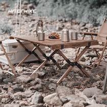 Outdoor solid wood omelet table portable folding table and chair set barbecue picnic table camping car camping table