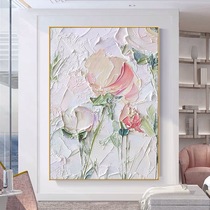 Hand-painted oil painting peony flower with large living room entrance decorative painting modern simple thick texture three-dimensional abstract hanging painting