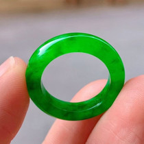 Auction old pit natural jadeite full green ring ice seed tail ring floating Burmese jade ring mens and womens yang green ring ring