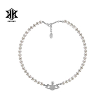 Oyana Nana Zhou Yu Tong of the same S925 Silver Saturn Needle Pearl Necklace in the summer light luxury chain bone