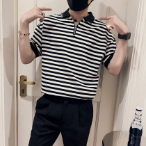 Summer polo shirt Striped t-shirt Short-sleeved lapel half-sleeved youth all-match fast casual trend male student t-shirt