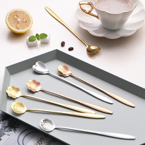 Stainless steel cherry blossom long handle Gold plated mixing spoon Japanese style Rose love flower Petal Coffee Spoon