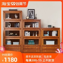 American solid wood bookcase with door glass door floor-to-ceiling bookcase living room shelf small bookcase wall low combination locker