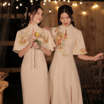 Bridesmaid clothes Chinese cheongsam retro temperament 2021 new summer sister group champagne dress dress usually wear