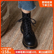 Leather handsome summer thin Martin boots womens British style spring and autumn single boots 8 holes six holes short boots large size 40-43