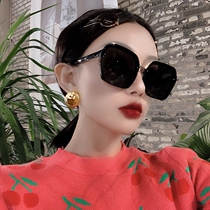 New large frame polarized sunglasses womens fashionable square round face long face sunglasses Korean version of the tide net red glasses black