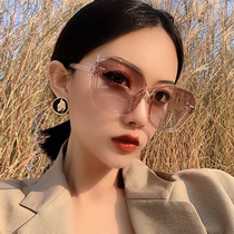 Korean cat ear glasses hollow champagne tea pink polarized sunglasses ladies big frame round face beach sun glasses tide